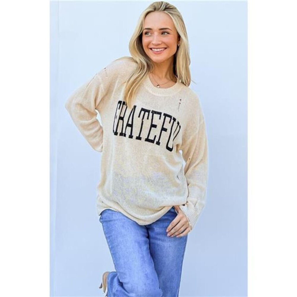 And The Why GRATEFUL Long Sleeve Knit Top‎
